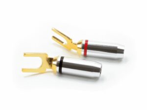 Dynavox Kabelschoen plug vork verguld rood/zwart